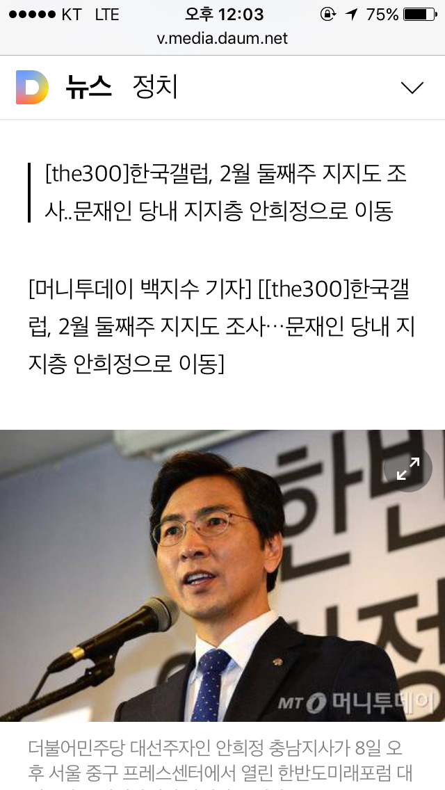 지지율 폭등 안희정 20% 코앞..문재인과 10%p 차이 | 인스티즈