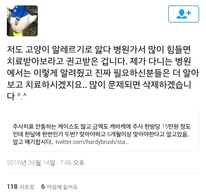 고양이 알레르기 치료법 있다는 거 알고 있는 사람.twt | 인스티즈