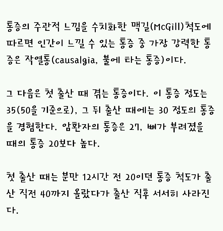 인간이 느낄 수 있는 가장 강력한 통증 순위 | 인스티즈