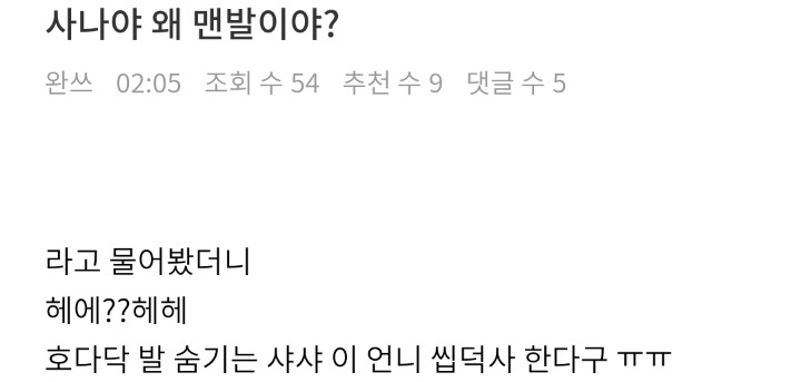 사나야 왜 맨발이야? | 인스티즈
