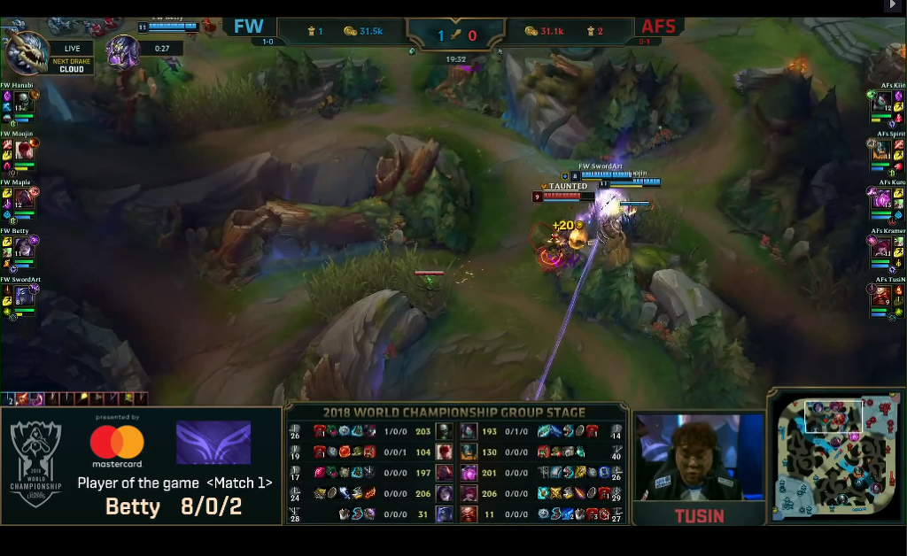 [LOL] 2018 롤드컵 그룹 스테이지 / 대회 둘쨋날 1경기,"FW(대만) vs AFS(한국)"- 경기결과 | 인스티즈